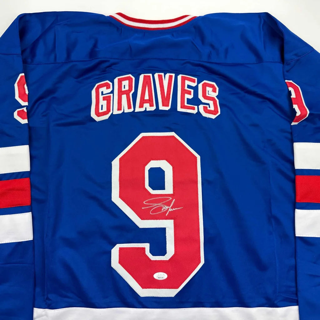Blue Adam Graves custom jersey with Beckett BAS COA autograph and number 9