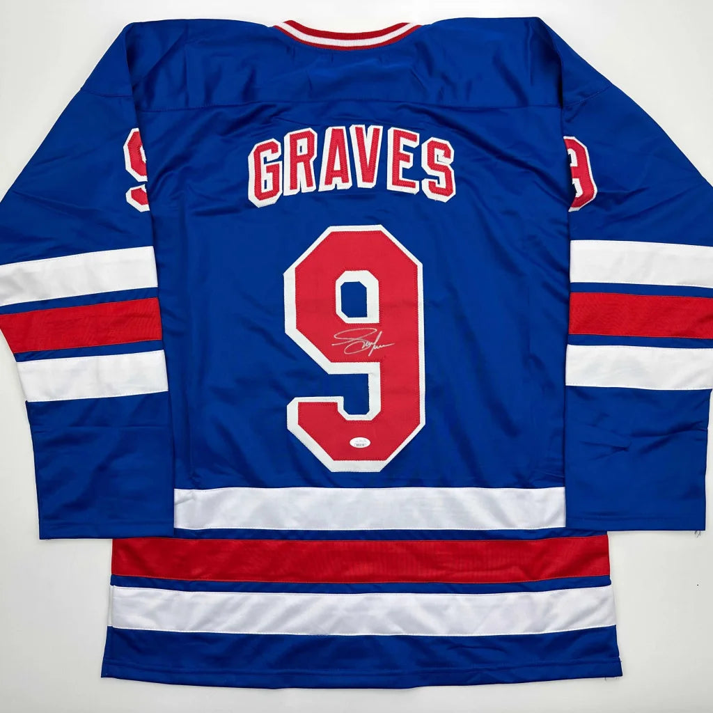 Blue Adam Graves custom jersey with 9 and Graves name and Beckett BAS COA autograph