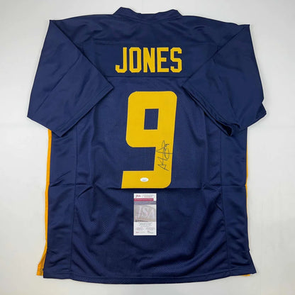Autographed Adam Pacman Jones West Virginia navy blue custom jersey back, Jones 9