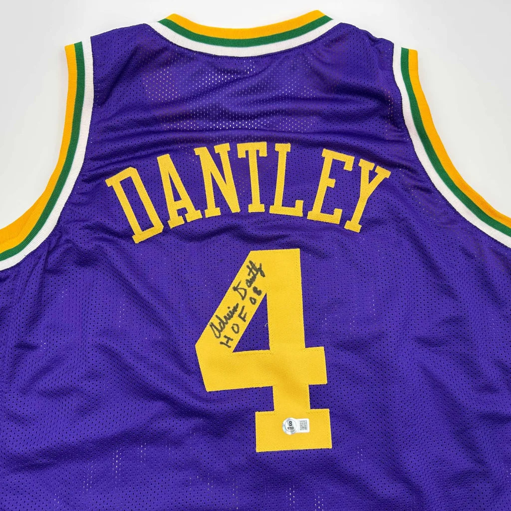 Autographed Adrian Dantley custom basketball jersey from professional sports league