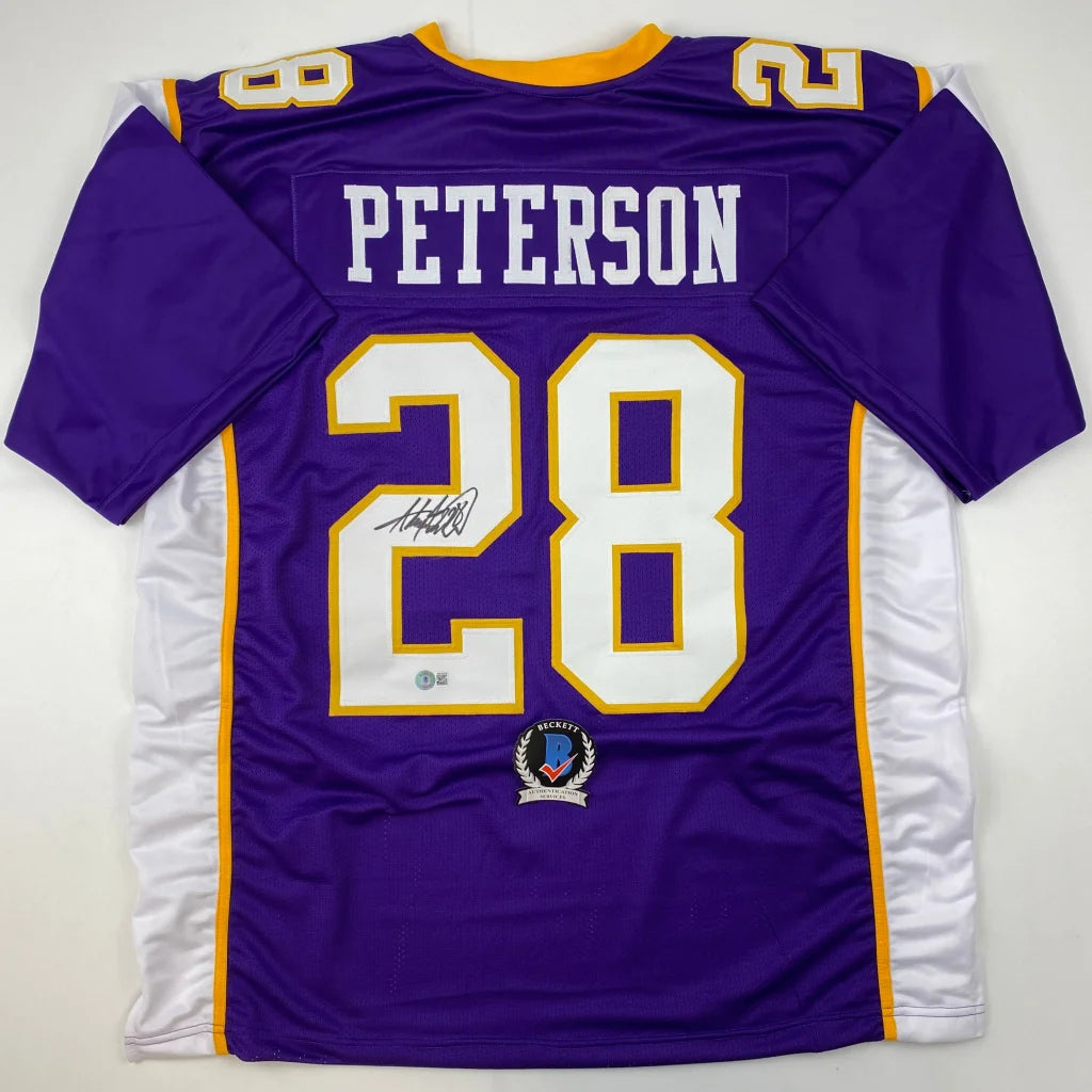 Signed Adrian Peterson Vikings jersey from professional sports league for sports fans