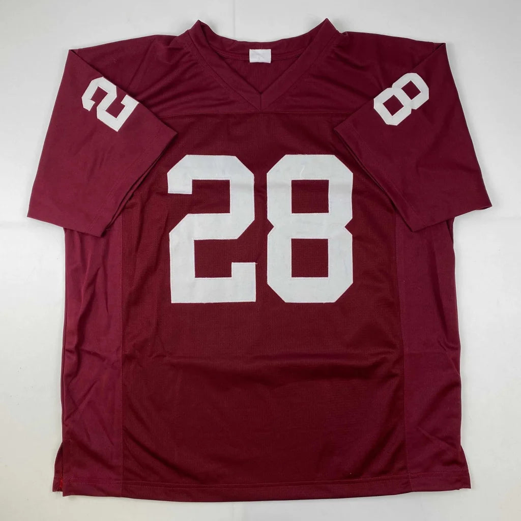 Autographed Adrian Peterson Oklahoma maroon custom jersey with number 28