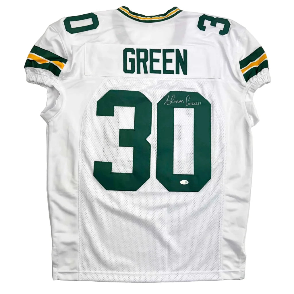 Autographed Ahman Green Green Bay White Football Jersey JSA COA | Hall of Fame Sports Memorabilia | vintageantiquesgifts.com