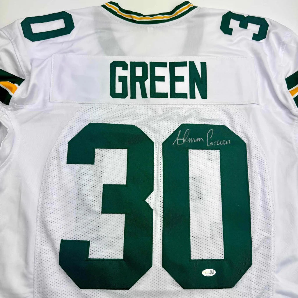 Autographed Ahman Green Green Bay White Football Jersey JSA COA | Certified Authentic Signed Memorabilia | vintageantiquesgifts.com
