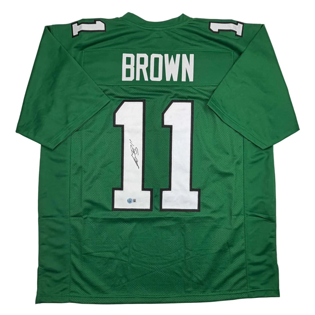 Autographed AJ Brown Philadelphia Kelly Green custom jersey with number 11
