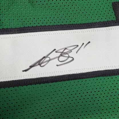 Autographed AJ Brown Philadelphia Eagles Kelly Green custom jersey with black ink signature on white label stitched into green mesh fabric, Beckett BAS COA, professional sports league