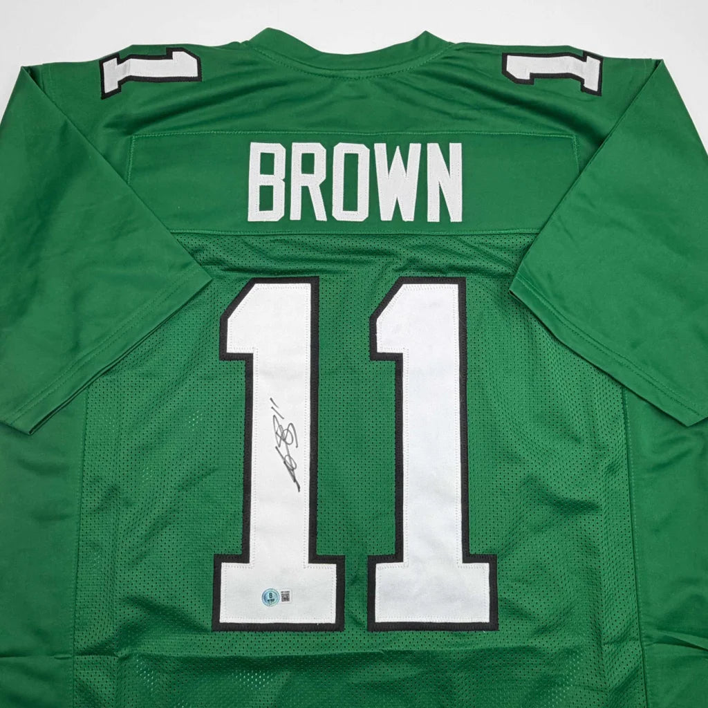 Autographed AJ Brown Philadelphia green custom jersey, number 11, Beckett COA