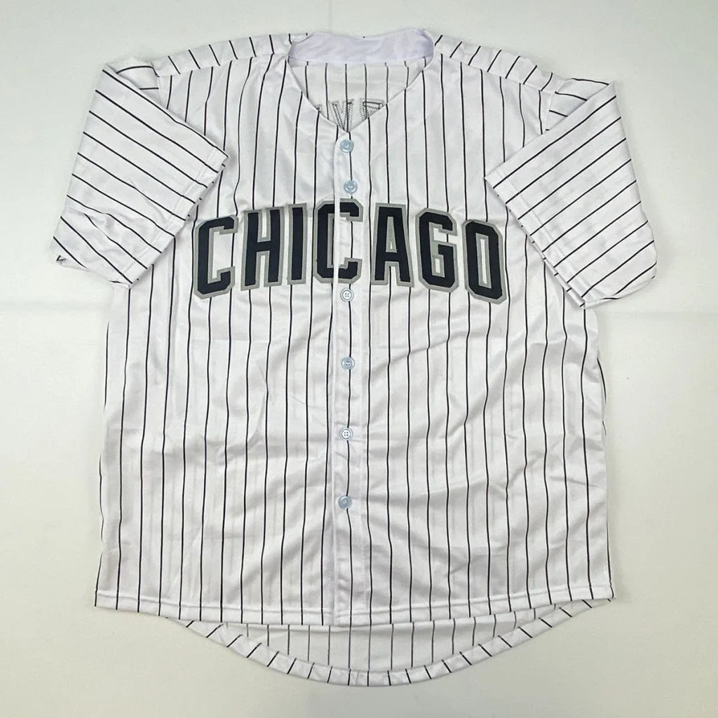 White pierzynski chicago pinstripe custom jersey with CHICAGO for professional sports fans