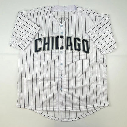 White pierzynski chicago pinstripe custom jersey with CHICAGO for professional sports fans