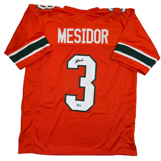 Autographed Akheem Mesidor Miami Orange College Football Jersey Beckett BAS COA | Hall of Fame Sports Memorabilia | vintageantiquesgifts.com