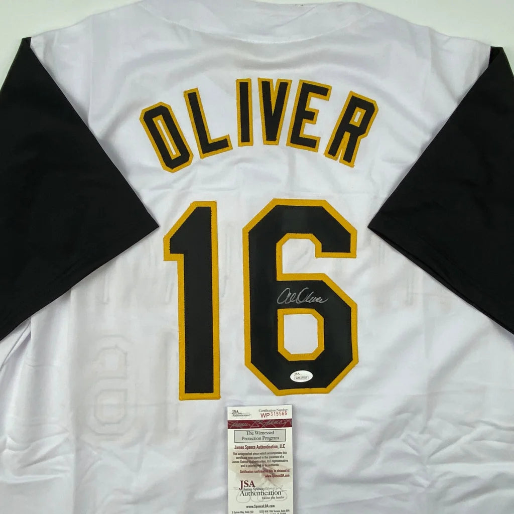 Autographed Al Oliver Pittsburgh Pirates White Baseball Jersey JSA COA | Certified Authentic Signed Memorabilia | vintageantiquesgifts.com