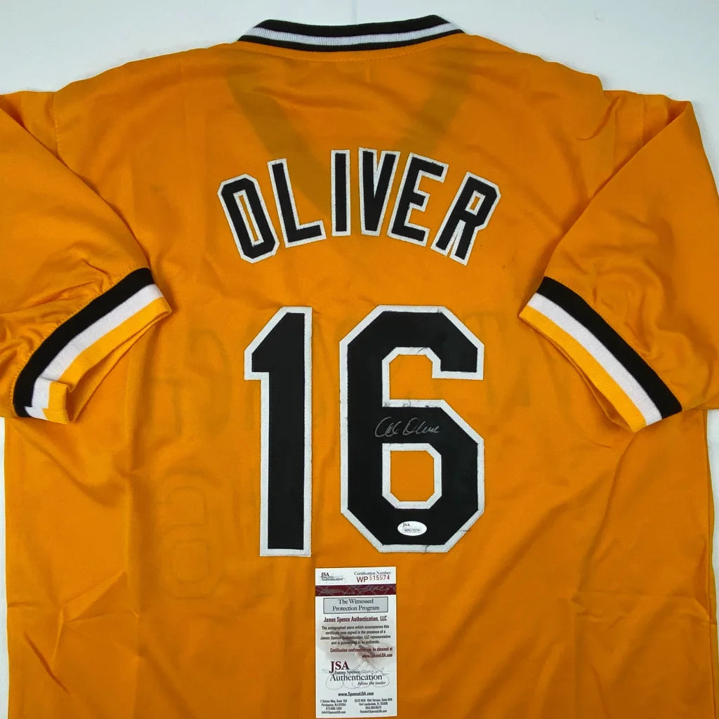Autographed Al Oliver Pittsburgh Pirates custom jersey, number 16, JSA COA