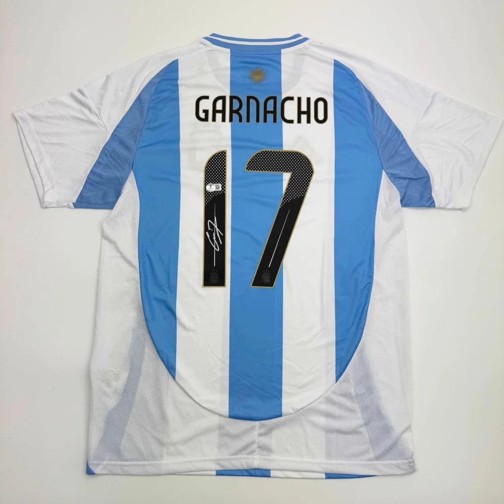 Autographed Alejandro Garnacho Argentina Blue Soccer Futbol Jersey Beckett BAS COA #2 | Hall of Fame Sports Memorabilia | vintageantiquesgifts.com