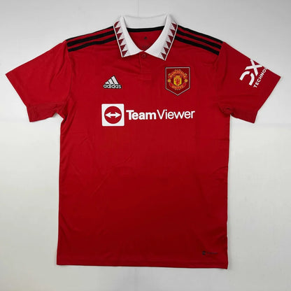 Red short-sleeved Manchester United Garnacho jersey with a cool collar, ready to ship