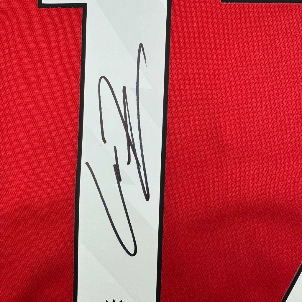 Signed GARNACHO 17 Manchester United jersey with autograph, perfect for professional sports fans