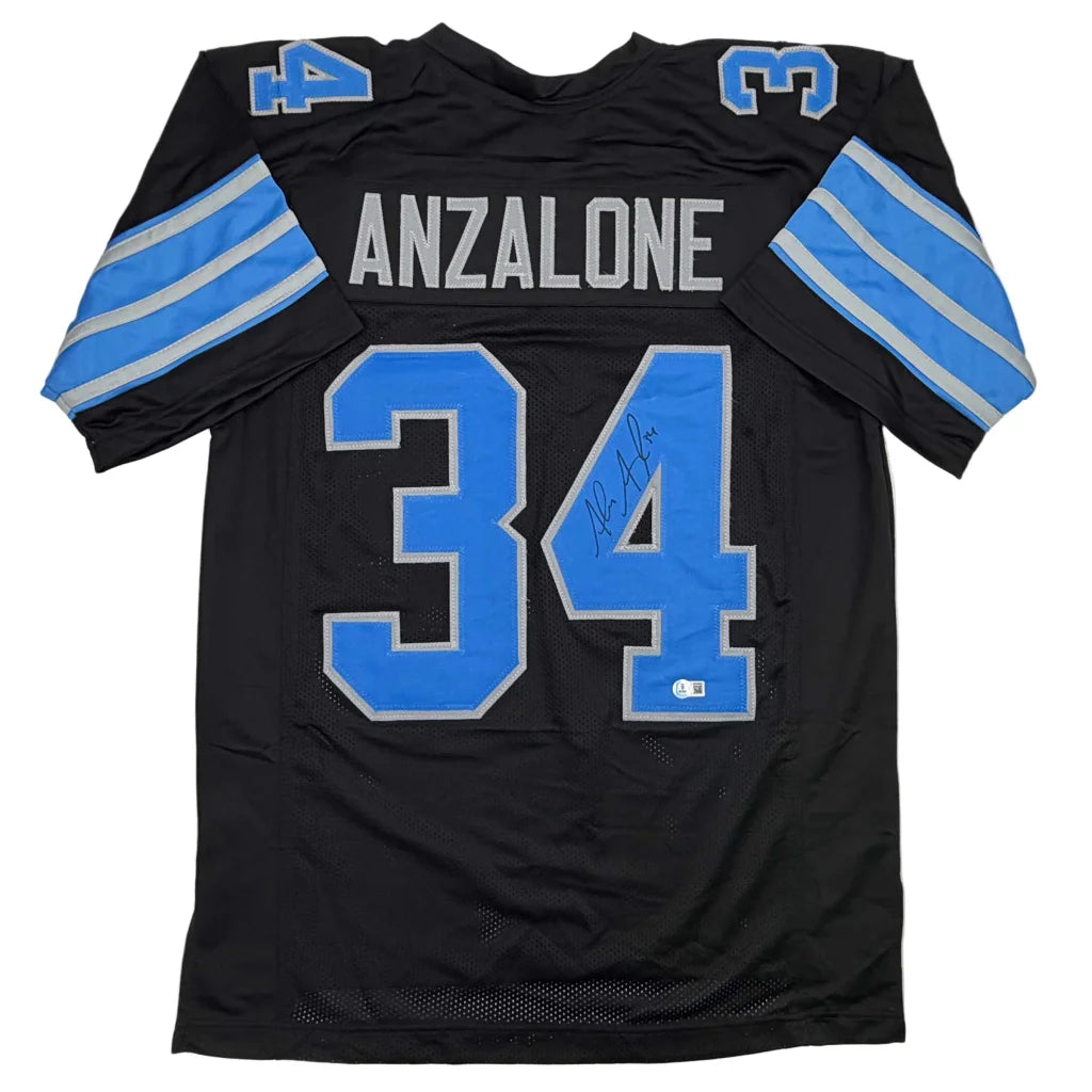 Autographed Alex Anzalone Detroit Black Football Jersey Beckett BAS COA | Hall of Fame Sports Memorabilia | vintageantiquesgifts.com