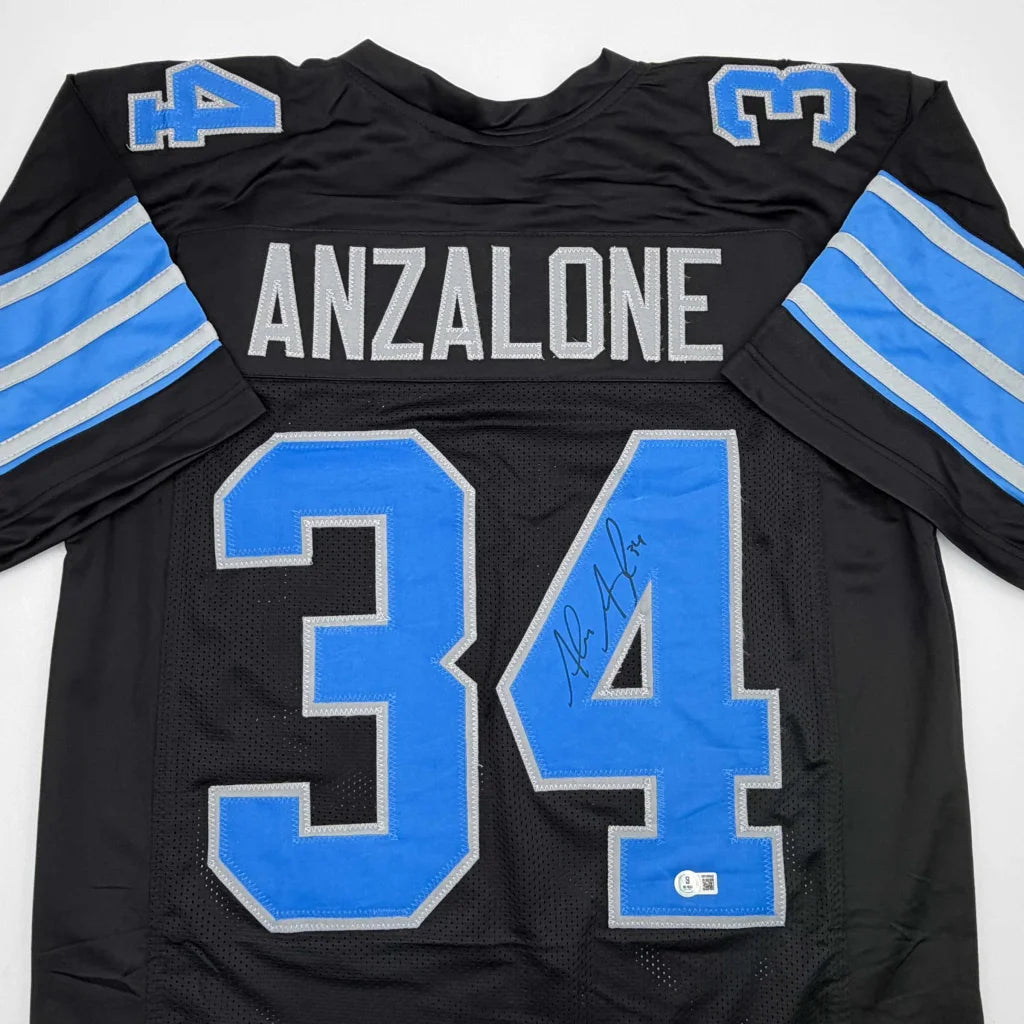 Autographed Alex Anzalone Detroit Black Football Jersey Beckett BAS COA | Certified Authentic Signed Memorabilia | vintageantiquesgifts.com