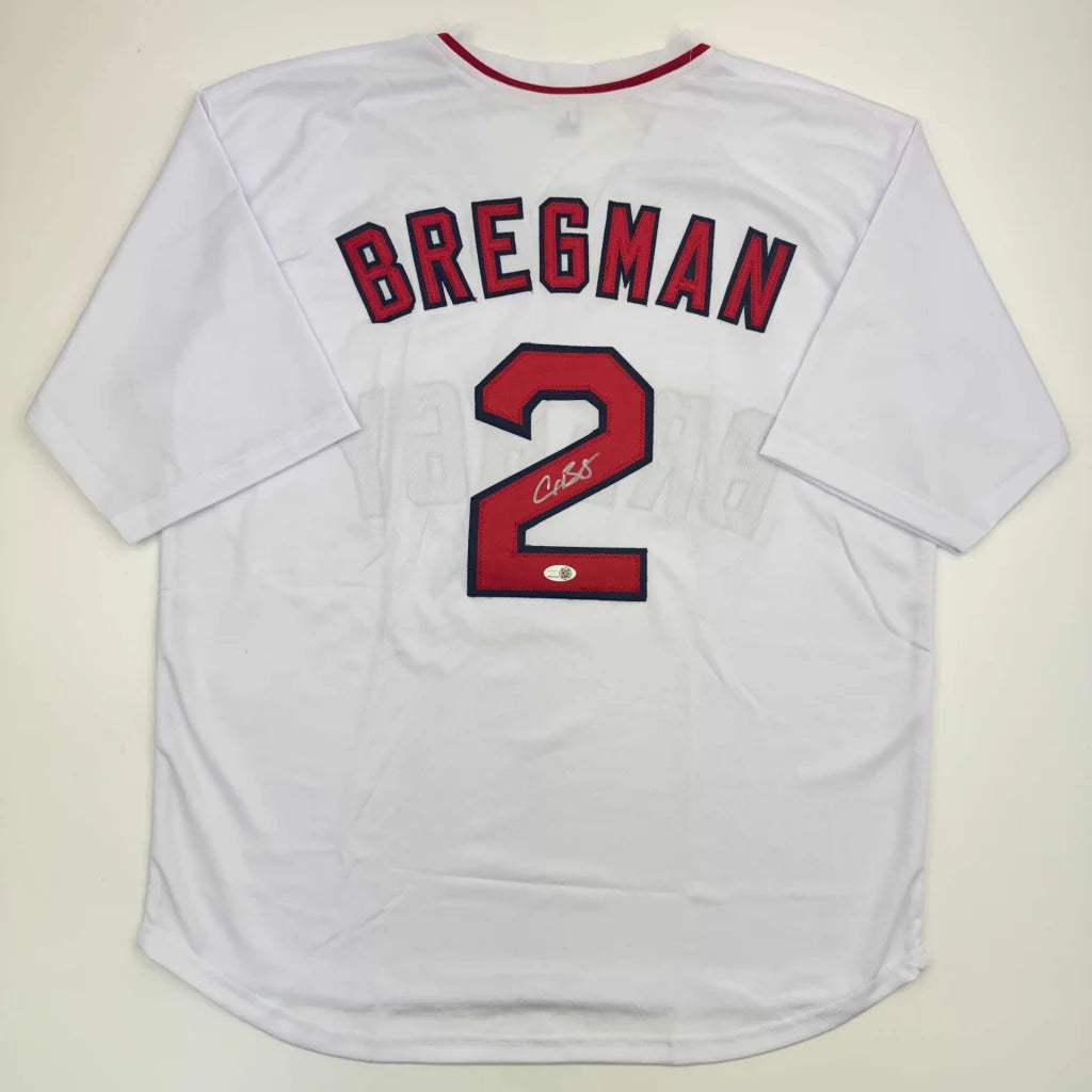 Autographed Alex Bregman white custom jersey with red 2 and signature, JSA COA
