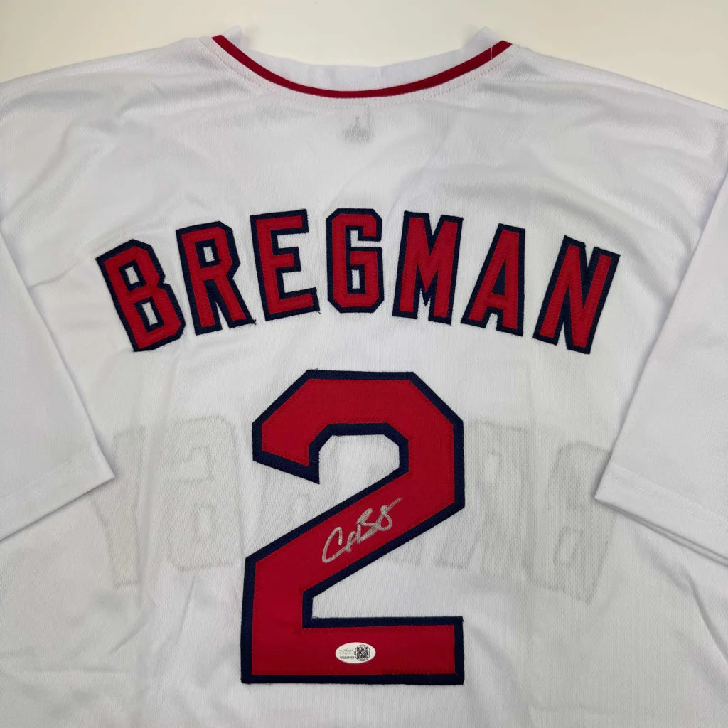 Autographed Alex Bregman custom jersey, white with Bregman 2, JSA COA