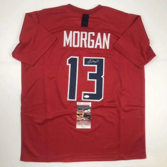 Autographed Alex Morgan red USA World Cup soccer jersey with Morgan 13