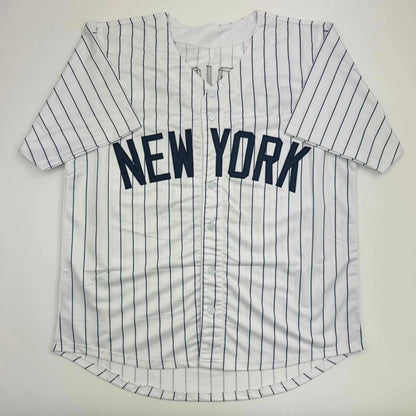 White and navy pinstriped custom jersey with NEW YORK for professional sports fans