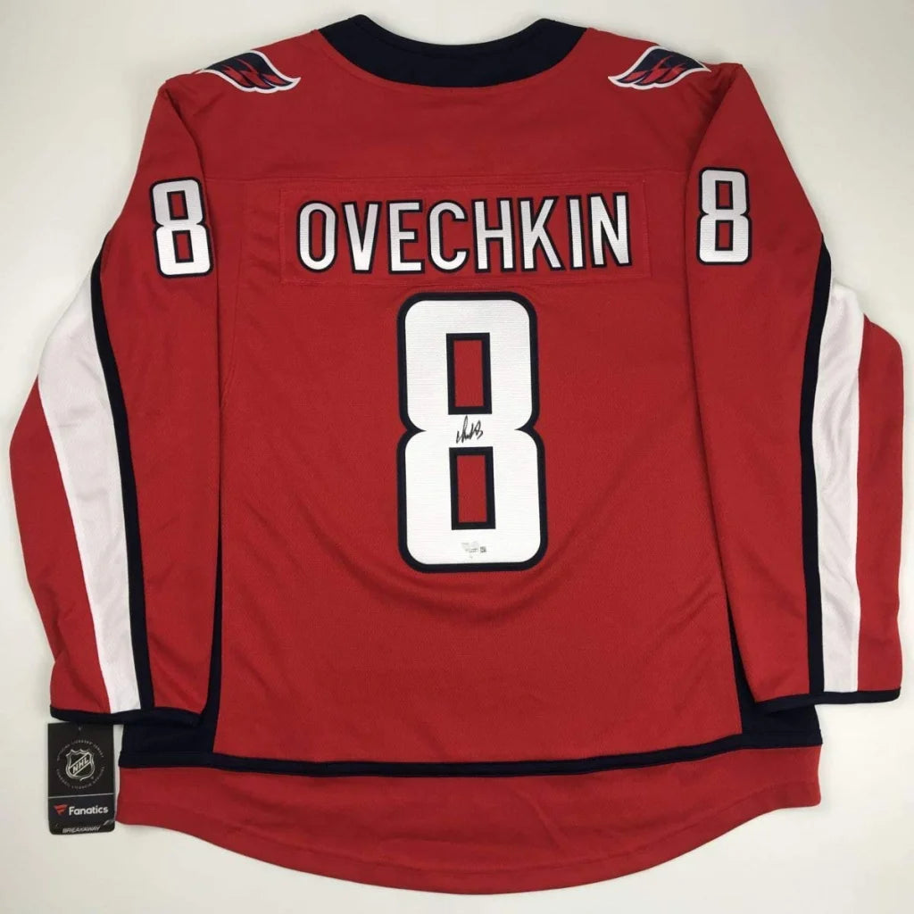 Autographed Ovechkin custom Washington Capitals red jersey, NHL pro sports league