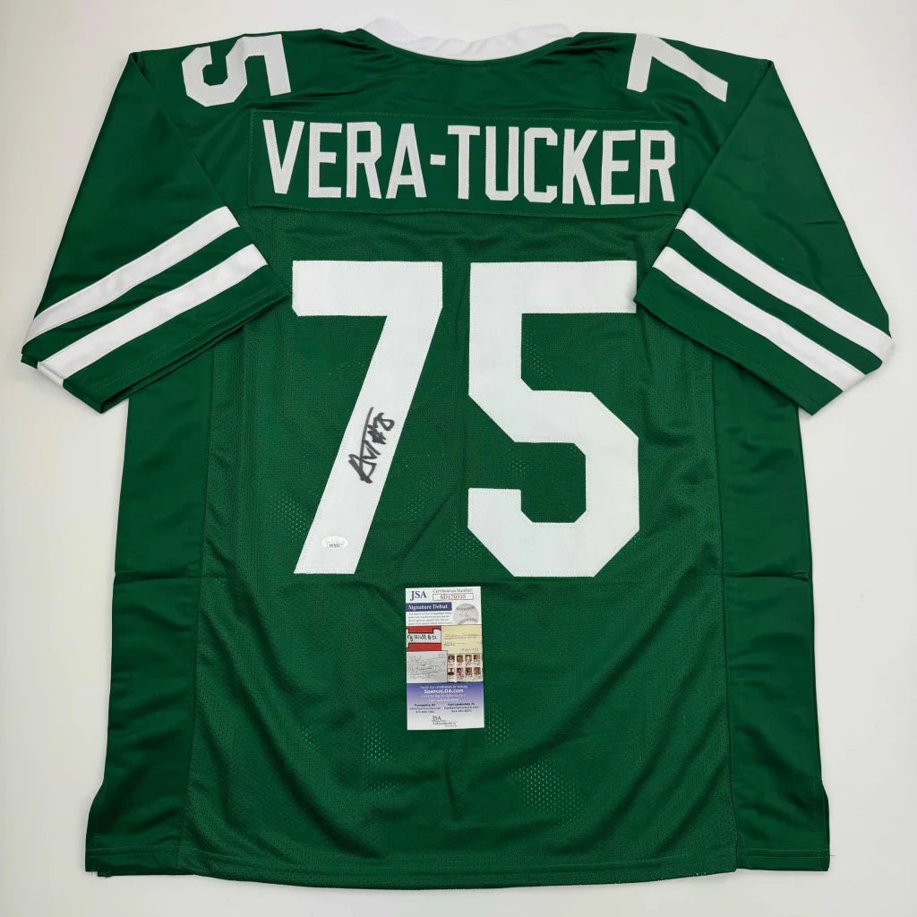 Green custom jersey with white numerals and Vera Tucker signature for professional sports fans