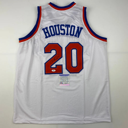 Allan Houston signed custom basketball jersey with Houston and 20 in blue and red
