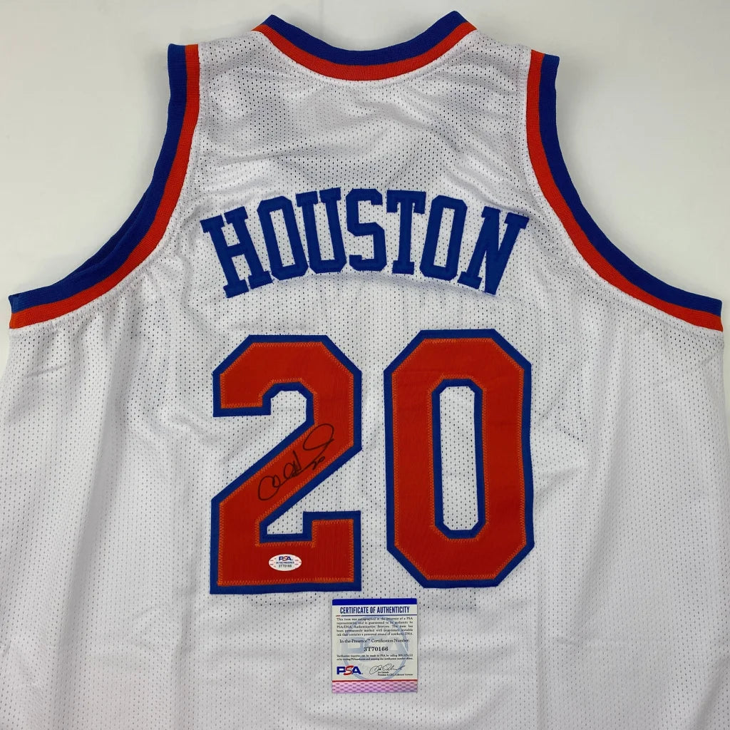 White Allan Houston signed custom basketball jersey with Houston and 20 in blue and red