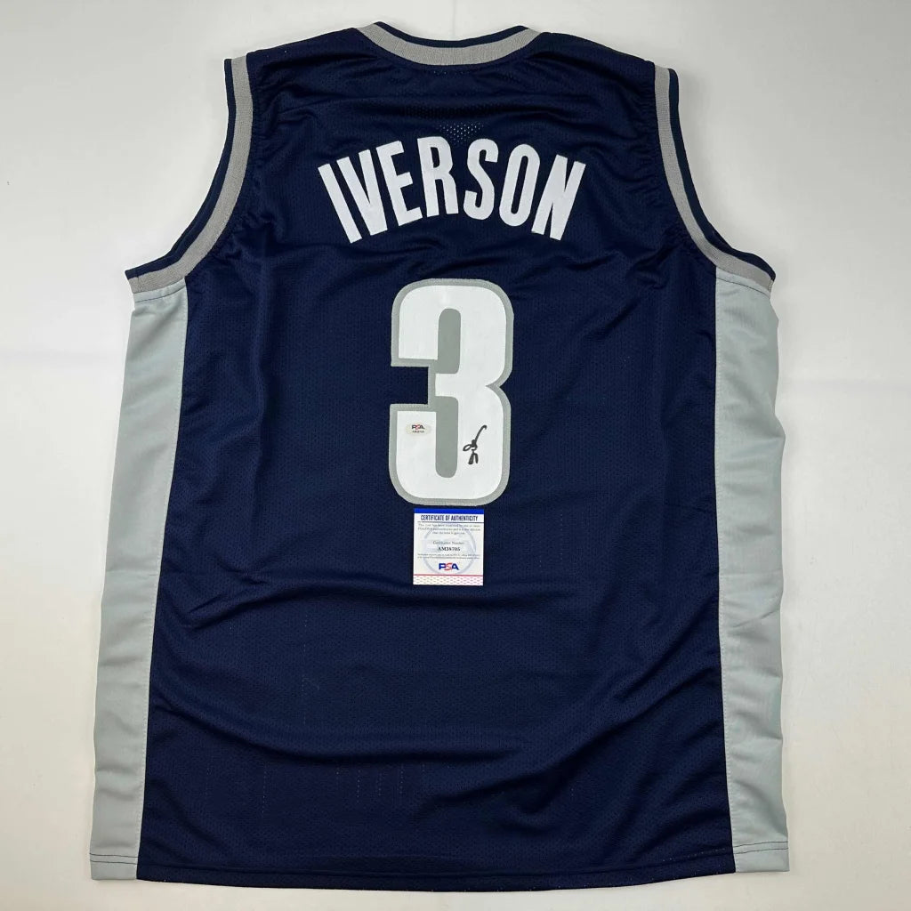 Autographed Allen Iverson Georgetown Blue College Basketball Jersey PSA/DNA COA | Hall of Fame Sports Memorabilia | vintageantiquesgifts.com