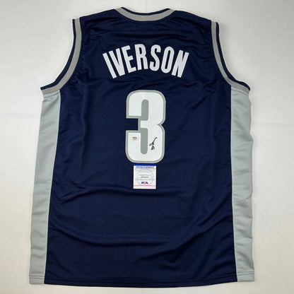 Autographed Allen Iverson Georgetown Blue College Basketball Jersey PSA/DNA COA | Hall of Fame Sports Memorabilia | vintageantiquesgifts.com