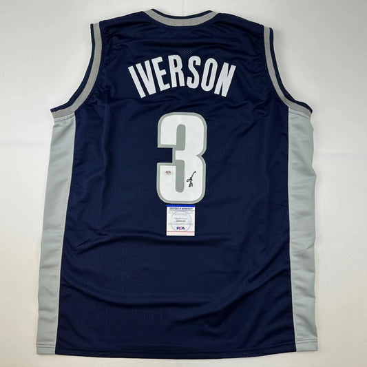 Autographed Allen Iverson Georgetown Blue College Basketball Jersey PSA/DNA COA | Hall of Fame Sports Memorabilia | vintageantiquesgifts.com