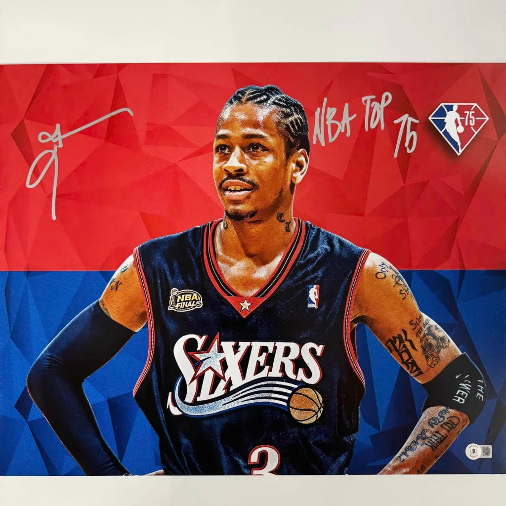 Allen Iverson NBA Top 75 poster with autograph and third party authentication