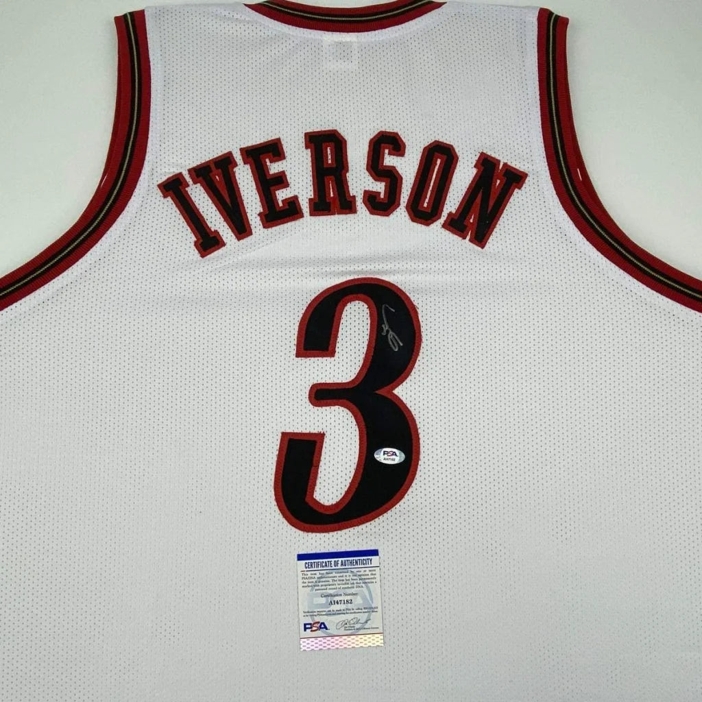 Autographed Allen Iverson custom jersey, white mesh with name 3, PSA/DNA COA