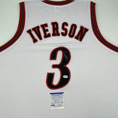 Autographed Allen Iverson custom jersey, white mesh with name 3, PSA/DNA COA