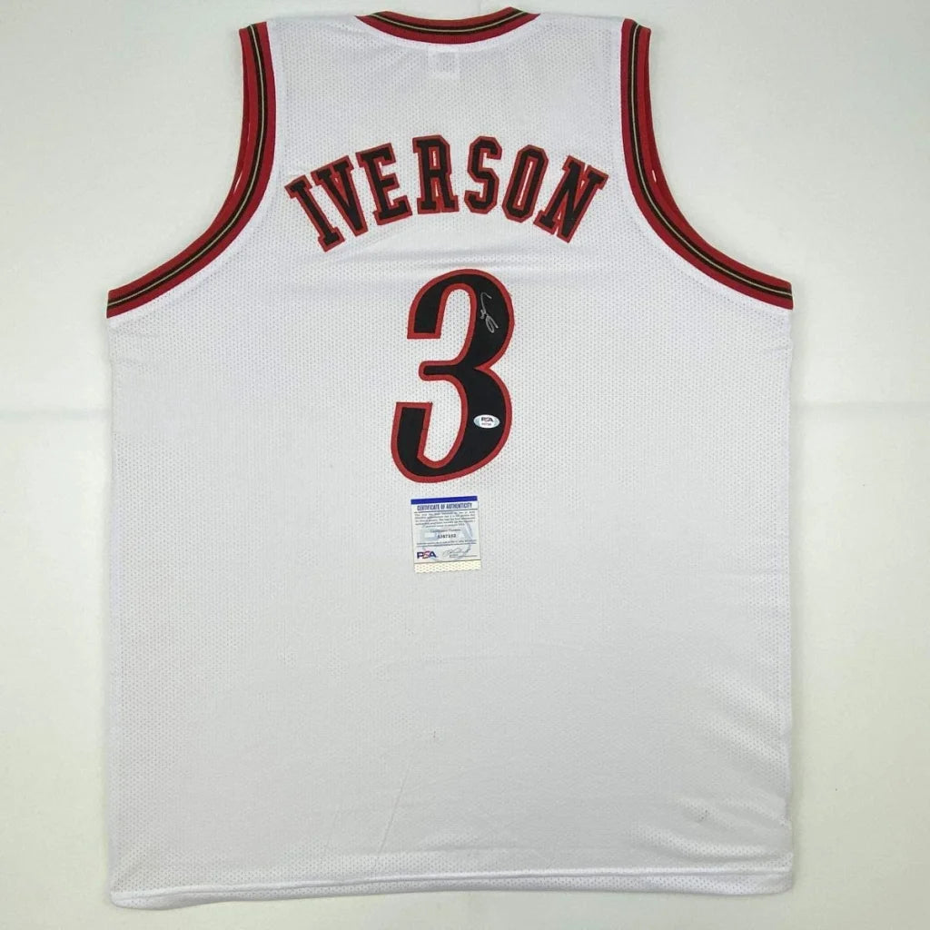 Autographed Allen Iverson white custom jersey with number 3, PSA/DNA