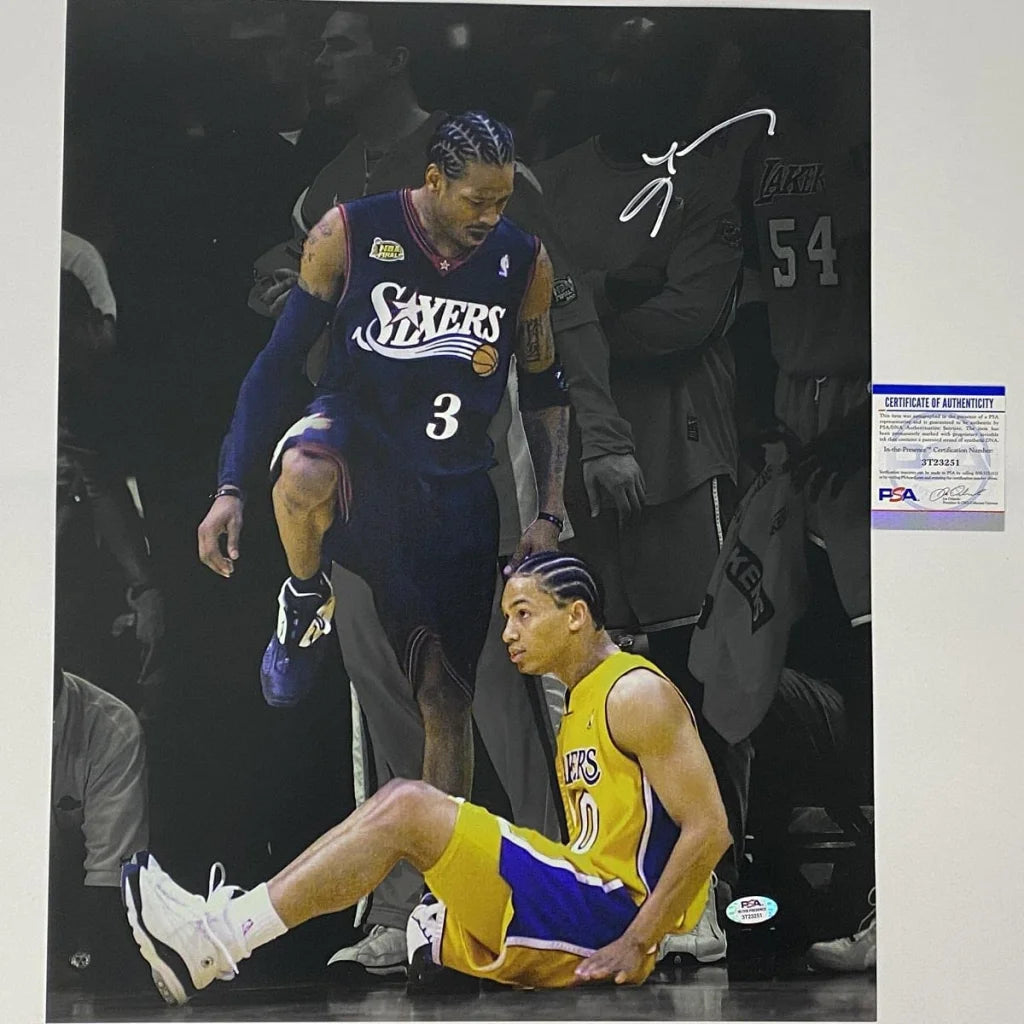 Autographed Allen Iverson Spotlight Tyronn Lou Step-Over Philadelphia 76ers Sixers 16x20 Basketball Photo PSA/DNA COA | Hall of Fame Sports Memorabilia | vintageantiquesgifts.com