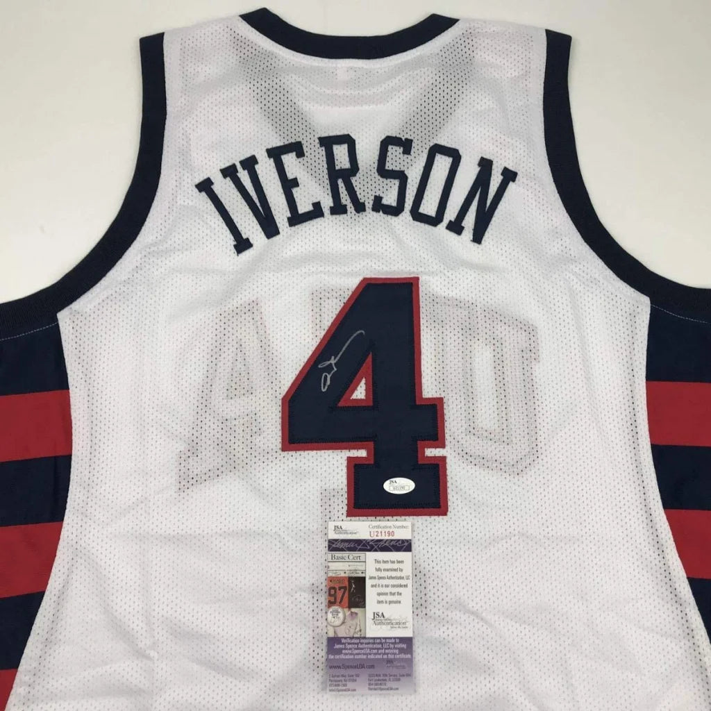 Autographed Allen Iverson USA white Olympics custom jersey with Iverson 4
