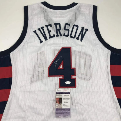 Autographed Allen Iverson USA white Olympics custom jersey with Iverson 4