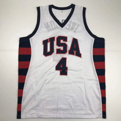 White mesh IVERSON 4 custom jersey with USA and stripes for professional sports fans