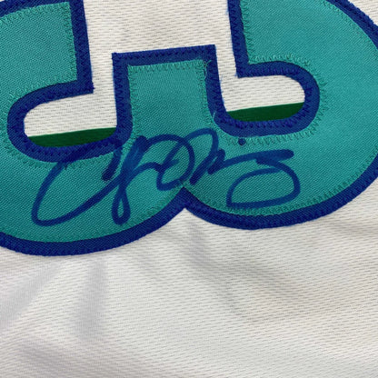 Autographed teal and blue custom jersey from the Professional Sports League era