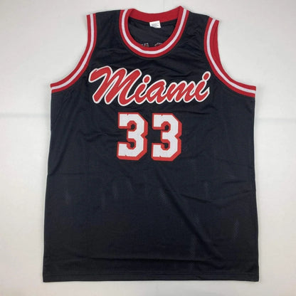 Black Miami basketball custom jersey with red and white trim and number 33 for professional sports fans