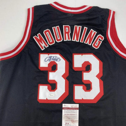 Autographed Alonzo Mourning Miami Black Basketball Jersey JSA COA | Certified Authentic Signed Memorabilia | vintageantiquesgifts.com