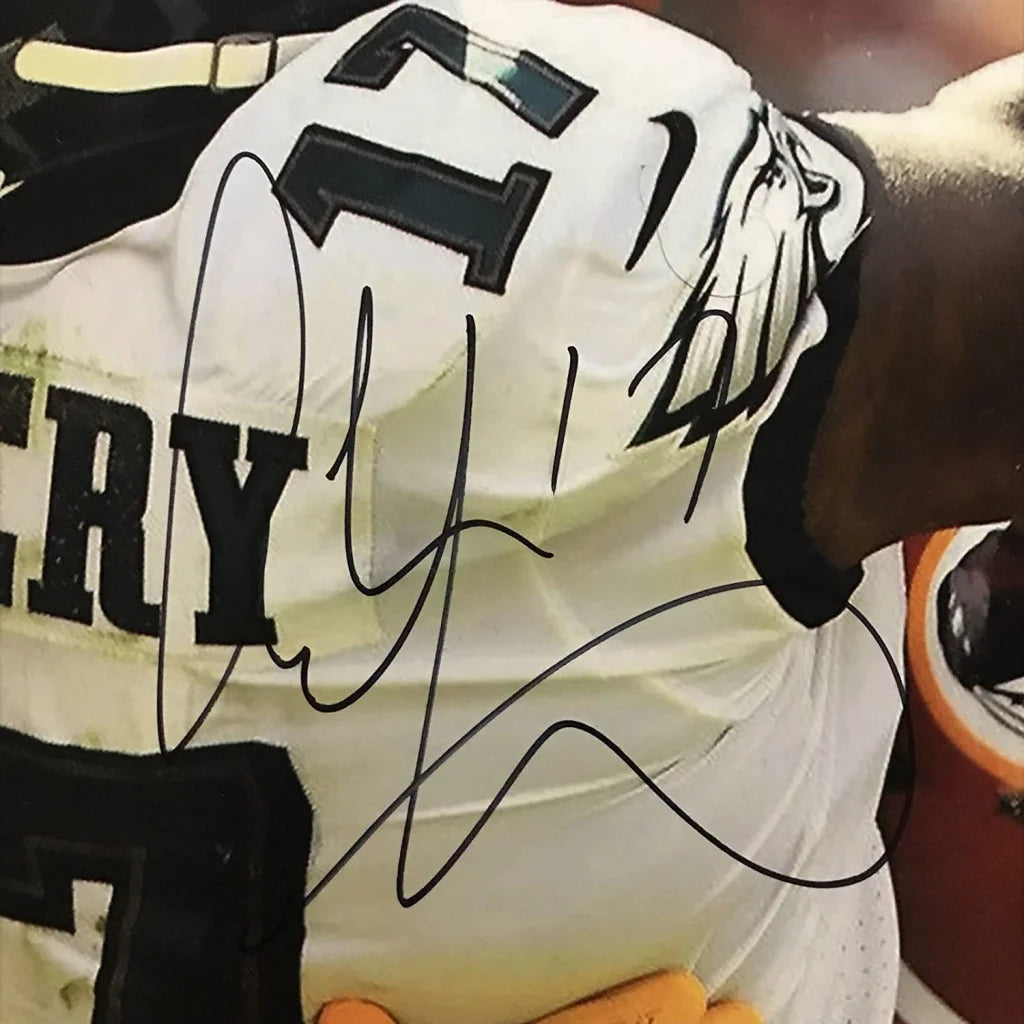 Autographed white Philadelphia Eagles jersey from Alshon Jeffery with action photo