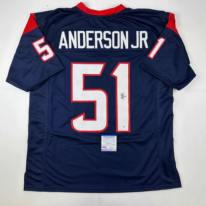 Back of navy blue and red custom jersey with white number 51 and name anderson jr from professional sports league