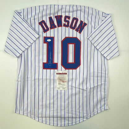 White pinstriped custom jersey with DAWSON 10 autograph from a professional sports league