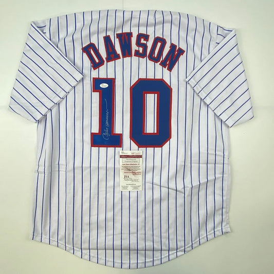 White pinstriped custom jersey with DAWSON 10 autograph from a professional sports league