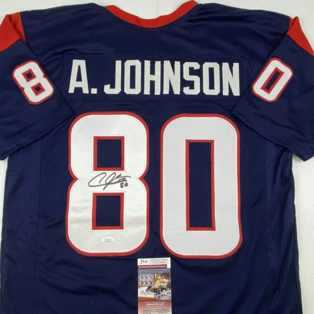 Signed navy blue custom jersey from Professional Sports League with white and red numbers