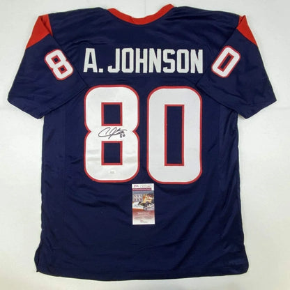 Autographed navy blue custom jersey from Professional Sports League with red and white accents