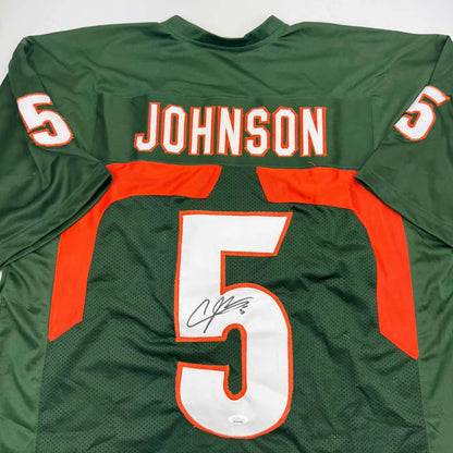Green Andre Johnson Miami custom jersey with JSA COA autograph back view